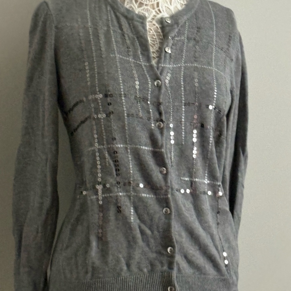 Christopher & Banks Gray Sequin Cardigan